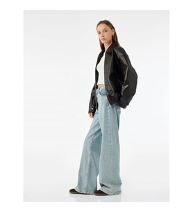 Koton Taşlı Wide Leg Açık İndigo Kadın Jean Pantolon 7WAL40047MD
