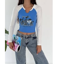 Noa Noa Reglan Kol Crop (Mavi)