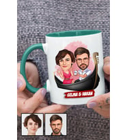Çiftlere Özel Hediye Tek Taş Yüzük Temalı Karikatürlü Yeşil Kupa Bardak