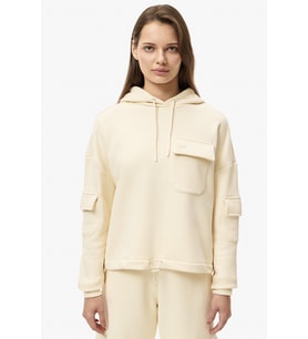 Lacoste Womens Relaxed Fit Sweatshirt Kapüşonlu Pamuklu Rahat Kesim Kadın Sweatshirt Krem