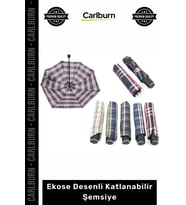 Özel Üretim Rüzgara Dayanıklı Çelik İskelet Su İtici Kaliteli Ekose Desenli Katlanabilir Şemsiye