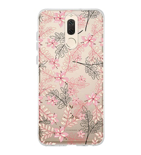 Huawei Mate 10 Lite Uyumlu Kapak Floral Kırmızı Tasarımlı Şeffaf Silikon Kılıf