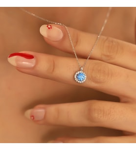 925 Ayar Gümüş Aquamarine Taşlı Yuvarlak Kolye