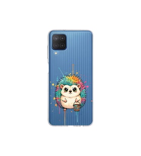 Samsung Galaxy M12 ile Uyumlu Splash Kirpi Tasarımlı Şeffaf Silikon Kılıf
