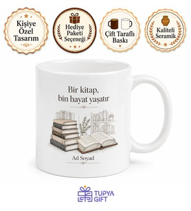 Kütüphane Temalı Minimal Kupa Bardak Kitap Severlere Özel Tasarım Hediye