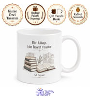 Kütüphane Temalı Minimal Kupa Bardak Kitap Severlere Özel Tasarım Hediye