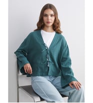 LCW Modest Yeşil V Yaka Oversize Müslin Kadın Kimono