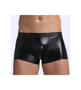 Fantezi Deri Görünümlü  Siyah Erkek Boxer - Fantezi Tanga BC4605