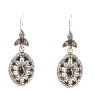 925 Ayar Gümüş ve Bronz Karışımı Marquise Safir ve Zirkon Taşlı Otantik Küpe