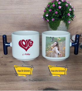 Love Sevgili Kupa Bardak Fotoğraflı T Lacivert Kulplu Sevgiliye Sevgililer Günü Hediyesi