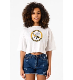 Wiskayok Yellowjackets Logo Beyaz Kırçıllı Kadın Crop Tshirt