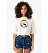 Wiskayok Yellowjackets Logo Beyaz Kırçıllı Kadın Crop Tshirt
