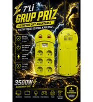6'lı Grup Priz 1.5 Metre Çift Anahtarlı Akım Korumalı Uzatma Kablosu 16A 250V Ev Ofis Tipi 6 Prizli