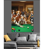 Bilardo Oynayan Karizmatik Köpekler Grubu Dekoratif Kanvas - Mdf Ahşap Tablo