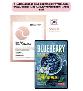 3 Katmanlı Rose Gold Göz Maske ve Yenileyici, Canlandırıcı, %100 Pamuk Yaban Mersini Maske Seti