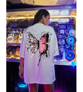 Unisex Baskılı Oversize T-Shirt - Beyaz