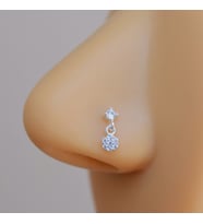 925 Ayar Gümüş Çiçek Sallantılı Burun Hızma Piercing (Çok Renkli)