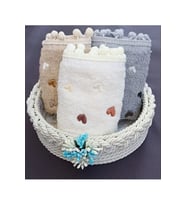 FNT yuvarlak örgü sepet 30*50cm 3 adet pamuklu nakışlı ponponlu havlu , hediyelik çeyizlik bohçalık