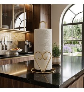 Kalp Detaylı Gold Metal Kağıt Havluluk - Tezgah Üstü - Mutfak/Banyo
