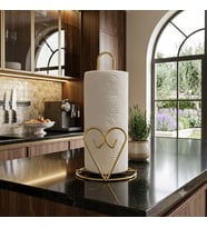 Kalp Detaylı Gold Metal Kağıt Havluluk - Tezgah Üstü - Mutfak/Banyo