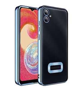 coverzone Samsung Galaxy A04E ile uyumlu K?l?f Kamera Korumal? Logo G�steren Parlak renk kenar �izgileri ile ??k bir tasar?m Colored Z-Omega Kapak (S?ERRA MAV?)