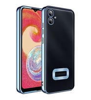 coverzone Samsung Galaxy A04E ile uyumlu K?l?f Kamera Korumal? Logo G�steren Parlak renk kenar �izgileri ile ??k bir tasar?m Colored Z-Omega Kapak (S?ERRA MAV?)