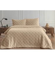 Merinos Diamond Çift Kişilik Yatak Örtüsü Peluş Kürk Yumuşak Comforter Yorgan Seti (Bej)