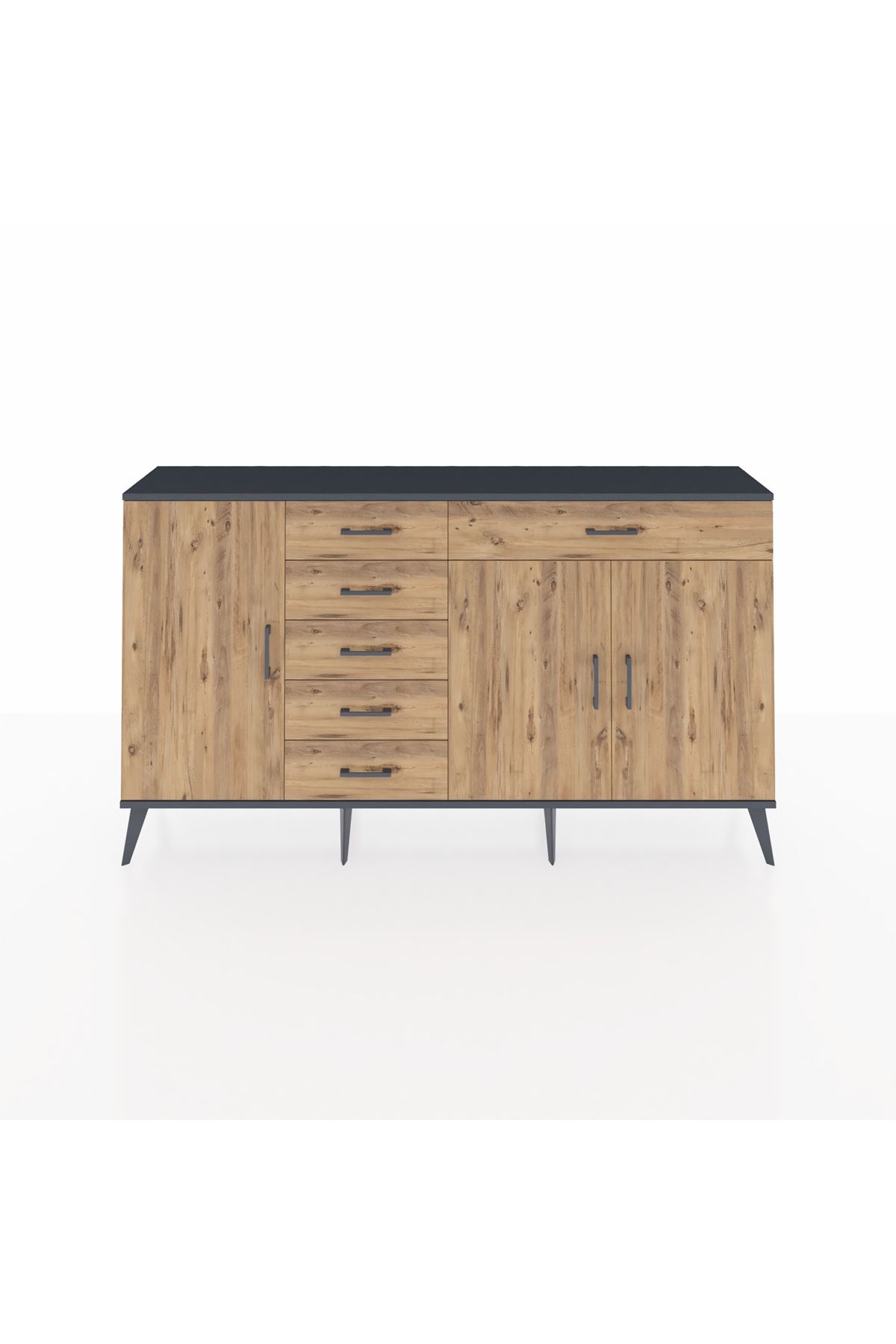 Arges Konsol 3 Raflı 6 Çekmeceli 3 Kapaklı 176x30x99 Antrasit-Çam