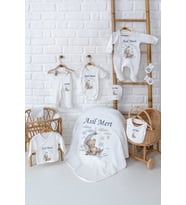 Pia Baby Premium Lüks 10’lu İsim Baskılı Yenidoğan Erkek Bebek Hediyesi Set 5018-01 (Krem)
