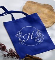 BK Gift Kişiye Özel Harfli Saks Mavi Kumaş Bez Çanta-5, Baskılı Omuz Çantası, Alışveriş Çantası