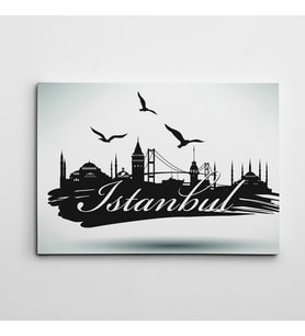 İstanbul Silüeti Siyah Beyaz Kanvas Tablo