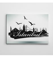 İstanbul Silüeti Siyah Beyaz Kanvas Tablo