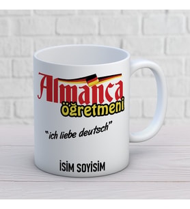 Kişiye Özel Almanca Öğretmeni Baskılı Kupa, Ich Liebe Deutsch Tasarımlı İsimli Öğretmen Hediyesi