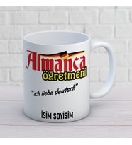 Kişiye Özel Almanca Öğretmeni Baskılı Kupa, Ich Liebe Deutsch Tasarımlı İsimli Öğretmen Hediyesi