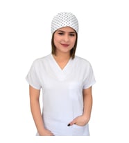 Beyaz Yıldız Desenli Hemşire Bone (Siyah - Beyaz)