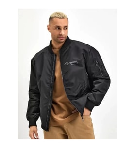 Unisex Uzun Kol Baskılı Bomber Ceket - Siyah
