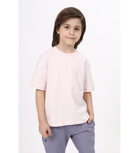 Toontoy Unisex Çocuk Etek Ucu Baskılı Tişört (Pudra)