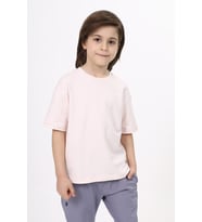 Toontoy Unisex Çocuk Etek Ucu Baskılı Tişört (Pudra)