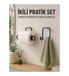 Yapışkanlı Havlu Askısı ve Tuvalet Kağıdı Tutucu Seti