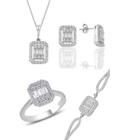 Söğütlü Silver Gümüş rodyumlu baget taşlı dörtlü set