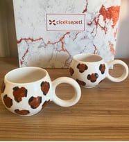 Kütahya El Yapımı 2 Lİ Leopar Desenli Kupa