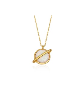 Gümüş Gold Opal Taşlı Gezegen Kadın Kolye CSR2180827