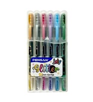 Simli Jel Kalem 6 Renk 1 Paket 1.0 mm Plastik Kutulu Simli Kalem Seti Altın Sarı Gümüş Gri Pembe Mor Mavi Yeşil (Karışık)