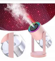 Yıldız Projektör Işıklı Buhar Gece Lambası Mini Hava Nemlendirici Aromaterapi Ultrasonik Difüzör (Pembe)