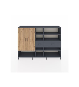 Hyperion Dolap 10 Raflı 2 Çekmeceli 2 Kapaklı 220x44x163 Antrasit-Çam/Antrasit
