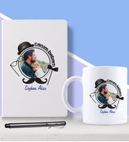 BK Gift Kişiye Özel Babalar Günü Hediyesi Fotoğraflı Beyaz Defter Kalem ve Kupa Seti-1 (Model 1)