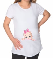 BK Gift Kız Bebek Tasarımlı Beyaz Hamile Tişört-1