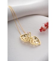 925 Ayar Gümüş Gold Kaplama Tektaş Yüzük Detay Açılabilir Kalp Model Kolye