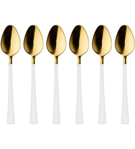 Lexroo 6 Adet Çay Kaşığı Seti, 18/10 Paslanmaz Çelik, Gold Beyaz, 11 cm, 70 gr