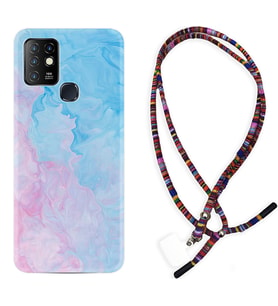 INFINIX Hot 8 9 10 11S Hot 10 Play 10T Kılıf Boyun Asklı Rasta Silikon Pink Blue Abstract 1385